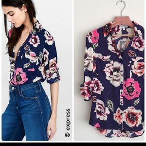 Express XS Portofino button up Floral long sleeve shirt